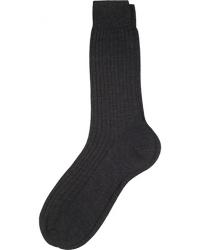 Bresciani Wool/Nylon Ribbed Short Socks Anthracite