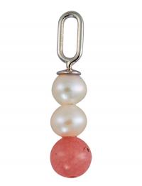 Pearl Stick Charm 4Mm Silver Design Letters Red
