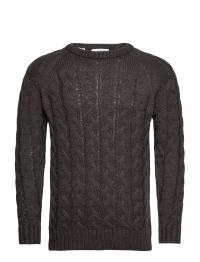 Slhbill Ls Knit Cable Crew Neck W Selected Homme Grey