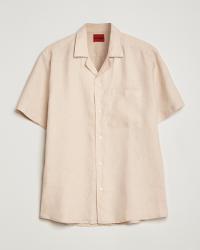 HUGO Ellino Linen Resort Collar Short Sleeve Shirt Beige