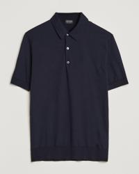Zegna Premium Cotton Knitted Polo Navy