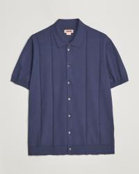 Baracuta Horatio Cotton Garment Dyed Knitted Polo Shirt Navy