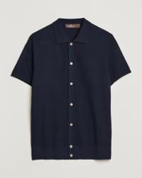 Morris Heritage Alberto Knitted Short Sleeve Knitted Shirt Navy