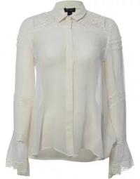 LONG-SLEEVE SILK BLOUSE W/LACE INSETS