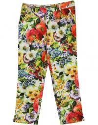 Dolce Gabbana Floral Slim Fit Trousers in Multicolor Cotton