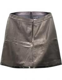 Chanel Mini Skirt with Patent Leather Trim in Grey Leather