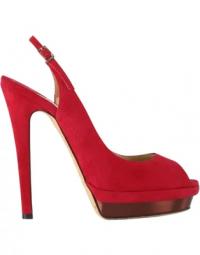 Jimmy Choo Fuchsia Suede Peep Toe Slingback Sandaler med metalplatforme