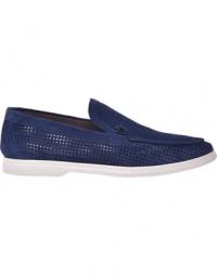 Loafers in indigo blue perforated cow split leather