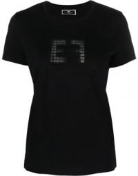 Sort Bomuld T-Shirt med Broderet Logo