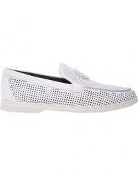 Milk-white perforated calfskin loafers
