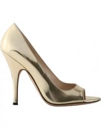 Dolce Gabbana Metallic Gold Patent Leather Open Toe Pumps