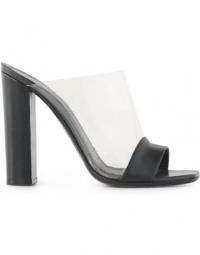 Celine Black Leather and PVC Block Heel Mules