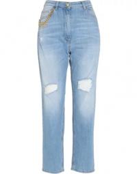 Blå Straight Leg Jeans med Guld Logo Charms