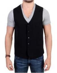 Black wool blend casual vest