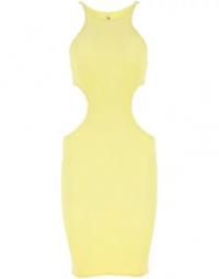 Pastel gul stræk nylon ele mini kjole