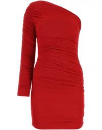 Rød viskose blanding af en-skulder mini kjole