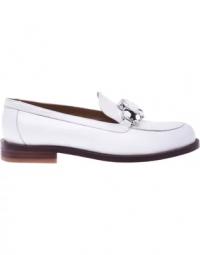 White calfskin loafers with crystals