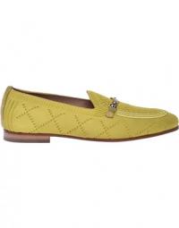 Lime embroidered fabric loafers