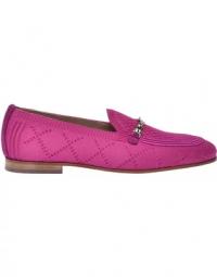 Fuchsia embroidered fabric loafers