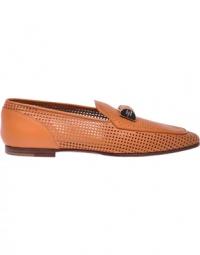 Orange perforated nappa leather loafers