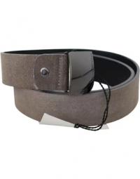 Brown Leather Square Logo Buckle Belt