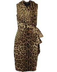Leopard print midi kjole med bue