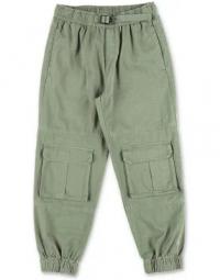 STELLA McCARTNEY pantaloni cargo verdi in gabardina di cotone bambino|Green cotton gabardine boy STELLA McCARTNEY cargo pants