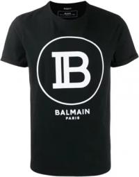 Sort Bomuld T-Shirt med B Balmain Logo