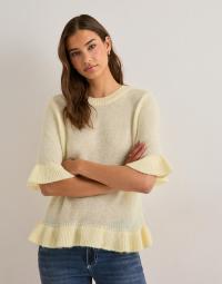 Only - Gul - Onlella Ss Frill O-Neck Knt