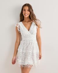 Nelly - Hvid - Embroidered Flounce Dress
