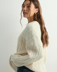 Pieces - Hvid - Pcjisa Ls O-Neck Long Cabel Knit Bc