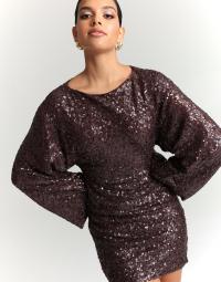 Nelly - Brun - Glitter Volume Sleeve Dress