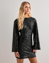 Nelly - Sort - Glitter Volume Sleeve Dress