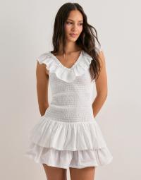 Nelly - Hvid - Smock Flounce Dress