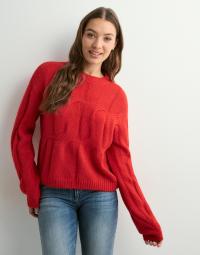 Pieces - Rød - Pcjenna Ls O-Neck Cable Knit Noos B