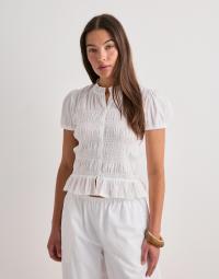 Nelly - Hvid - Puff Sleeve Smock Blouse