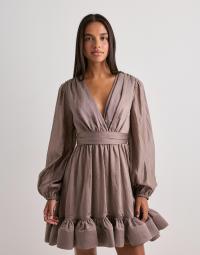 Malina - Beige - Jadie V-neck Ruffled Mini Dres