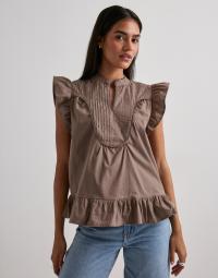 Only - Brun - Onladda S/L V-Neck Top Ex Wvn
