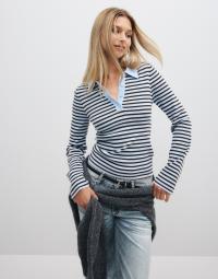 Neo Noir - Blå - Fannya Ls Striped Knit Polo