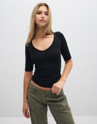 Nelly - Sort - V Neck Half Sleeve Top