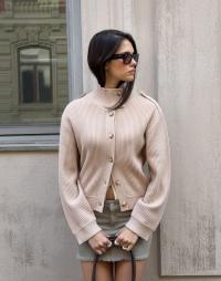 Nelly - Beige - Rib Knit Bomber Jacket
