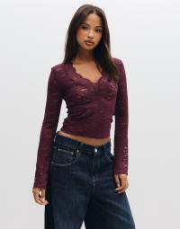 Only - Rød - Onlnikka L/S Lace Top Jrs Noos