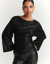 Nelly - Sort - Glitter Volume Sleeve Top