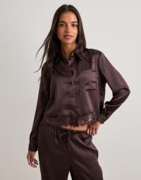 Only - Brun - Onlindona L/S Satin Lace Shirt Wvn
