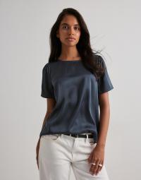 Pieces - Blå - Pcjessa Ss O-Neck Top Wvn Noos Bc