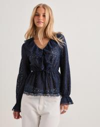 Vero Moda - Blå - Vmriley Ls Frill Lace Top Wvn Exp