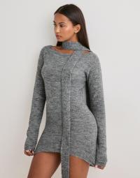 Nelly - Grå - Tight Long Knit Sweater