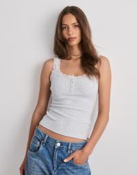 Nelly - Grå - Rib Button Lace Singlet