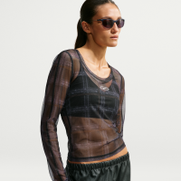 Langærmet Nike -meshoverdel i plaid med slank pasform til kvinder - sort