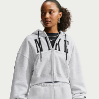 Oversized kort Nike Studio Fleece-hættetrøje i medium vægt med fuld lynlås til kvinder - brun